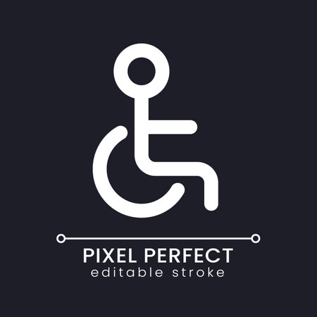 Disability pixel perfect white linear ui icon for dark theme. Disabled people accessibility. Vector line pictogram. Isolated user interface symbol for night mode. Editable stroke. Poppins font usedのイラスト素材