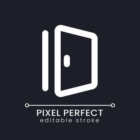 Door pixel perfect white linear ui icon for dark theme. emergency exit. fire evacuation. Vector line pictogram. Isolated user interface symbol for night mode. Editable stroke. Poppins font usedのイラスト素材
