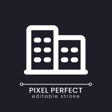 Hotel pixel perfect white linear ui icon for dark theme. Providing lodging. Paid service. Vector line pictogram. Isolated user interface symbol for night mode. Editable stroke. Poppins font usedのイラスト素材