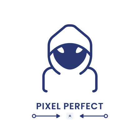 Hacker black solid desktop icon. network security. cybercrime attack. Malicious software. Pixel perfect 128x128, outline 4px. Silhouette symbol on white space. Glyph icon. isolated vector imageのイラスト素材
