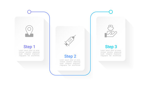Public immunization infographic chart design template. Editable infochart with icons. Instructional graphics with 3 step sequence. visual data presentation. Arial Regular, Bold fonts usedのイラスト素材