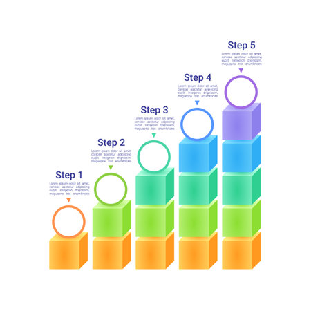 Skills development infographic chart design template. Abstract infochart with copy space. Instructional graphics with 5 step sequence. visual data presentation. Roboto Medium, Light fonts usedのイラスト素材