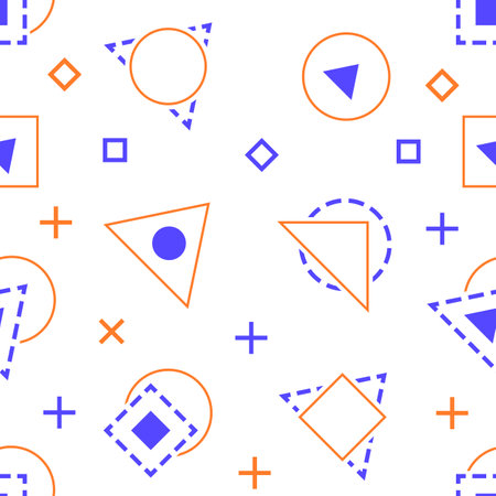 Minimalistic colorful artwork seamless pattern design. Abstract shapes on white background. Vector design with repeating graphic elements. Geometric texture for wallpaper, poster, websiteのイラスト素材