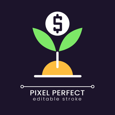 Effective investment pixel perfect RGB color icon for dark theme. money growth. business funds rising. Simple filled line drawing on night mode background. Editable stroke. Poppins font usedのイラスト素材