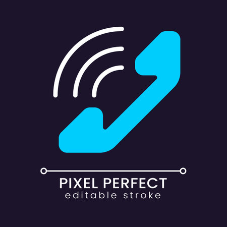 Handset pixel perfect RGB color icon for dark theme. phone calls. information center. business support. Simple filled line drawing on night mode background. Editable stroke. Poppins font usedのイラスト素材