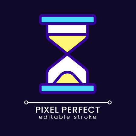 Hourglass pixel perfect RGB color icon for dark theme. loading time. waiting period. Expiration and finishing. Simple filled line drawing on night mode background. Editable stroke. Poppins font usedのイラスト素材