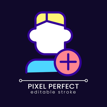 Recruitment pixel perfect RGB color icon for dark theme. Hiring process. human resources. company employee. Simple filled line drawing on night mode background. Editable stroke. Poppins font usedのイラスト素材
