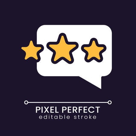 Customer feedback pixel perfect RGB color icon for dark theme. Speech bubble with stars. Ranking...