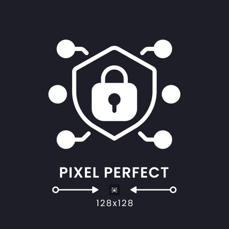 Network security white solid desktop icon. personal data safety. system protection. Pixel perfect 128x128, outline 4px. Silhouette symbol for dark mode. Glyph icon. Vector isolated imageのイラスト素材