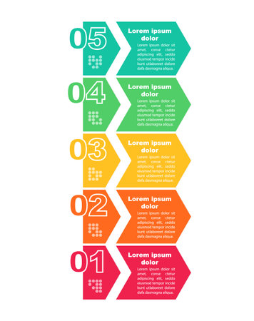 Vertical colorful arrows infographic chart design template. Abstract infochart with editable outline. Instructional graphics with 5 step sequence. visual data presentation. Myriad Pro font usedのイラスト素材