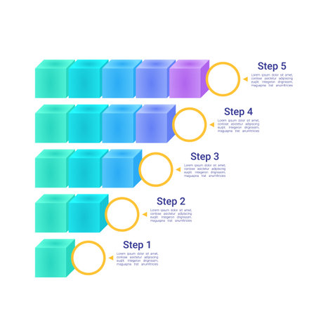 Skills proficiency levels infographic chart design template. Abstract infochart with copy space. Instructional graphics with 5 step sequence. visual data presentation. Roboto Medium, Light fonts usedのイラスト素材