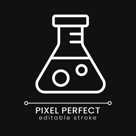 Conical flask pixel perfect white linear icon for dark theme. scientific experiment. chemical reaction. thin line illustration. Isolated symbol for night mode. Editable stroke. Poppins font usedのイラスト素材