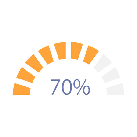 Half donut infographic chart design template. seventy percent. running progress. Editable semi circle infochart with indicator. visual data presentation. Myriad Pro-Bold, Regular fonts usedのイラスト素材