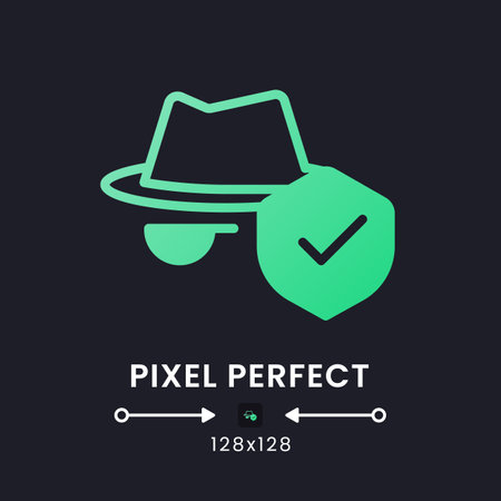 Virtual private network green solid gradient desktop icon on black. online privacy. encrypted connection. Pixel perfect 128x128, outline 4px. Glyph pictogram for dark mode. isolated vector imageのイラスト素材