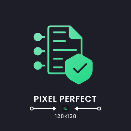 Cyber security insurance green solid gradient desktop icon on black. reduce risks. online business. Pixel perfect 128x128, outline 4px. Glyph pictogram for dark mode. isolated vector imageのイラスト素材