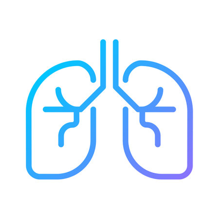 Human lungs pixel perfect gradient linear vector icon. Respiratory system checkup. Pulmonary clinical tests. thin line color symbol. Modern style pictogram. Vector isolated outline drawingのイラスト素材