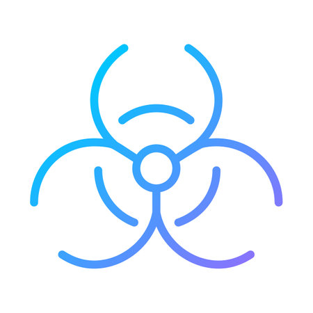 Biohazard pixel perfect gradient linear vector icon. warning signs. biological threat. medical waste. Lab caution. thin line color symbol. Modern style pictogram. Vector isolated outline drawingのイラスト素材