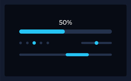 Progress bar and range slider UI element template. Editable isolated vector dashboard component. flat user interface. visual data presentation. Web design widget for mobile application with dark themeのイラスト素材