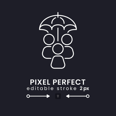 Safety white linear desktop icon on black. social security. public assistance program. medical insurance. Pixel perfect, outline 2px. Isolated user interface symbol for dark theme. editable strokeのイラスト素材