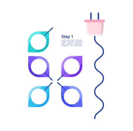 Electrical cord and leaves infographic chart design element set. Abstract vector symbols for infochart with blank copy spaces. Kit with shapes for instructional graphics. Visual data presentationのイラスト素材