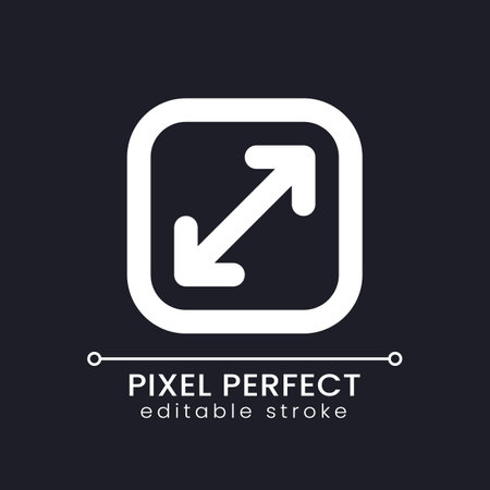 Screen enlargement pixel perfect white linear ui icon for dark theme. multimedia player. Vector line...