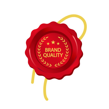Product quality red wax stamp vector design. business achievement award. Isolated outline illustration. Guaranteed badge. Approved seal with text. Decorative sticker on white backgroundのイラスト素材