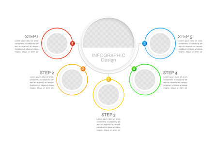 Resource optimization infographic chart design template. Abstract infochart with copy space. Instructional graphics with 5 step sequence. visual data presentation. Syne Regular font usedのイラスト素材