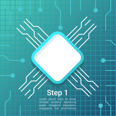 Digital technology system infographic chart design element set. Abstract vector symbols for infochart with blank copy spaces. Instructional graphics kit. Roboto Medium, Light fonts usedのイラスト素材