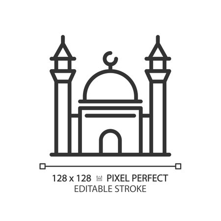 2D pixel perfect editable black mosque icon, isolated vector, building thin line illustration.のイラスト素材