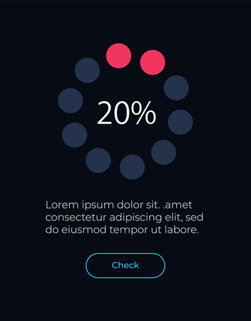 Progress round diagram UI element template. Editable isolated vector dashboard component. flat user interface. visual data presentation. Web design widget for mobile application with dark themeのイラスト素材