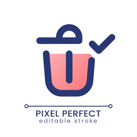Successfully deleted pixel perfect gradient fill ui icon. Trash can. Removing confirm. check mark. Modern colorful line symbol. GUI, UX design for app, web. Vector isolated editable RGB elementのイラスト素材