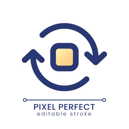 Spin animation pixel perfect gradient fill ui icon. rotating object. Circular motion in video editor. Modern colorful line symbol. GUI, UX design for app, web. Vector isolated editable RGB elementのイラスト素材