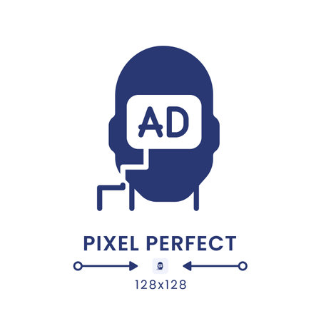 Subliminal advertising black solid desktop icon. consumer behavior. marketing message. Pixel perfect 128x128, outline 4px. Silhouette symbol on white space. Glyph icon. isolated vector imageのイラスト素材