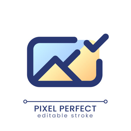 Applied photo file pixel perfect gradient fill ui icon. Editing application. Approved image. Modern colorful line symbol. GUI, UX design for app, web. Vector isolated editable RGB elementのイラスト素材