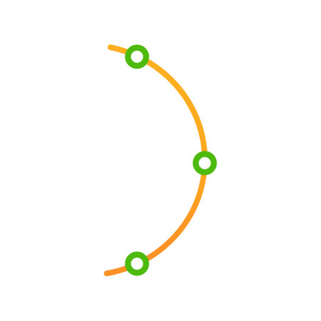Orange curved line with green points vector design element. Abstract customizable symbol for infographic with blank copy space. Editable shape for instructional graphics. visual presentation componentのイラスト素材