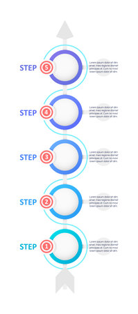 Business growth infographic chart design template. Abstract infochart with copy space. Instructional graphics with 5 step sequence. visual data presentation. Calibri Bold, Questrial Regular fonts usedのイラスト素材