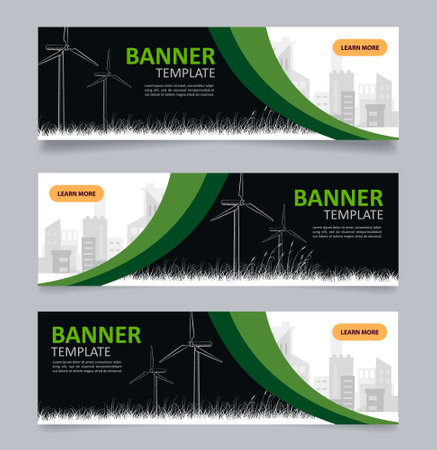 Sustainable power production web banner design template. Vector flyer with text space. Advertising poster with customized copyspace. Printable poster for ads. Arial, Calibri fonts usedのイラスト素材