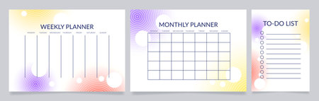 Life planner worksheet design template set. Printable goal setting sheet. Editable time management sample. Scheduling page for organizing personal tasks. Lato Regular, Light fonts usedのイラスト素材