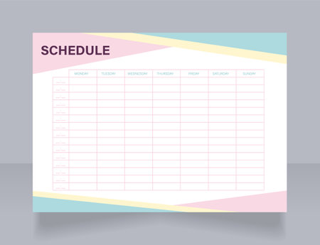 Camp activities schedule worksheet design template. Printable goal setting sheet. Editable time management sample. Scheduling page for organizing personal tasks. Acumin Variable Concept font usedのイラスト素材