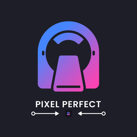 MRI machine purple solid gradient desktop icon on black. Brain scanning. medical equipment. magnetic resonance imaging. Pixel perfect, outline 4px. Glyph pictogram for dark mode. isolated vector imageのイラスト素材