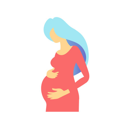 Pregnant woman with large tummy brochure element design. future mother. Vector illustration with empty copy space for text. Editable shapes for poster decoration. creative and customizable frameのイラスト素材