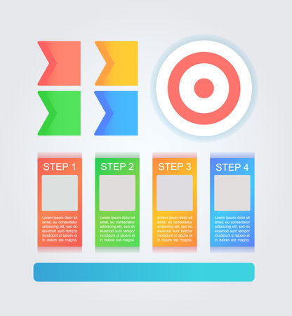 Target with colorful flags infographic chart design element set. Abstract vector symbols for infochart with blank copy spaces. Kit with shapes for instructional graphics. Visual data presentationのイラスト素材