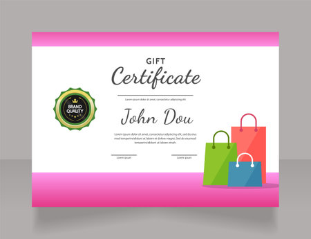 Cosmetics gift certificate design template. Vector diploma with customized copyspace and borders. Printable document for awards and recognition. Dancing Script Bold, Regular fonts usedのイラスト素材