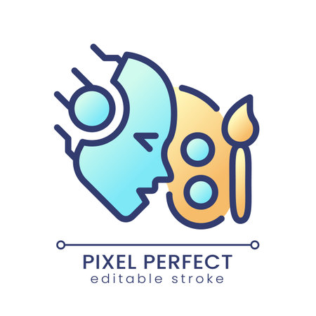 AI creates pixel perfect color gradient icon. artificial intelligence artwork. image producing. Art generator. machine learning. Isolated RGB vector image. Filled line illustration. editable strokeのイラスト素材