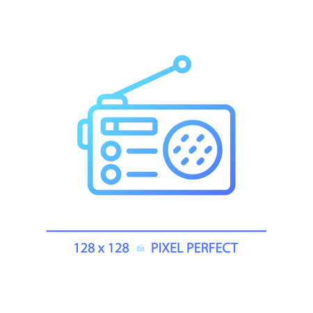 2D pixel perfect gradient radio icon, isolated vector, thin line blue illustration representing journalism.のイラスト素材