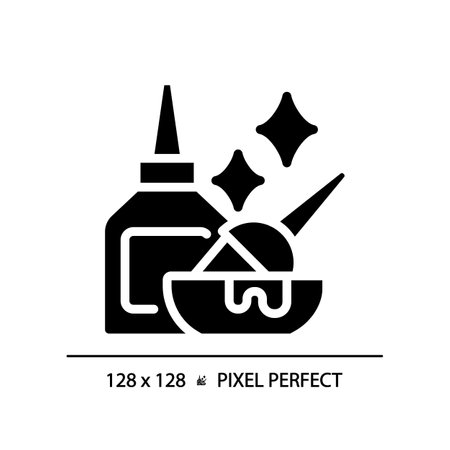 2D pixel perfect hair care products glyph style icon, isolated vector, haircare simple black silhouette illustration.のイラスト素材