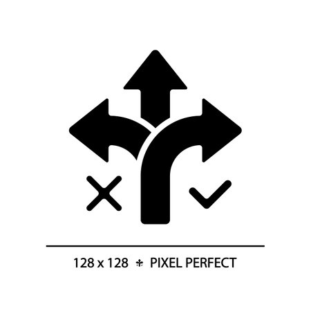 2D pixel perfect silhouette correct way icon, isolated vector, glyph style black illustration...