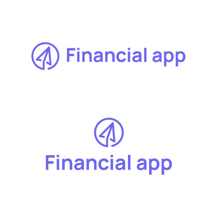 Financial app business logo with brand name. Paper plane icon. Blue creative design element and visual identity. Suitable for finance app, money management, investment app.のイラスト素材