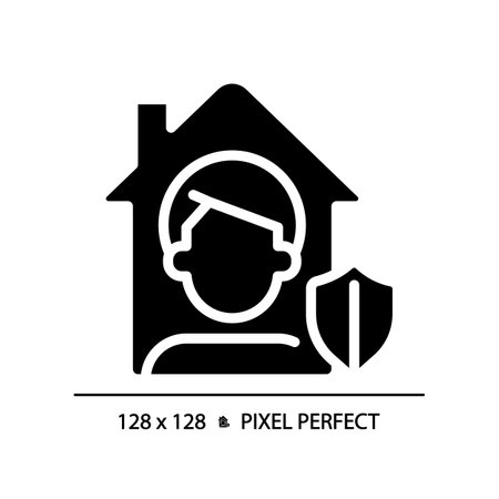 2D pixel perfect glyph style home quarantine icon, isolated vector, simple silhouette illustration representing bacteria.のイラスト素材