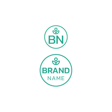 2D grocery store thin line logo with brand name. Simple green icon. Green creative design element and visual identity. Suitable for shopping, business, supermarket, grocery.のイラスト素材